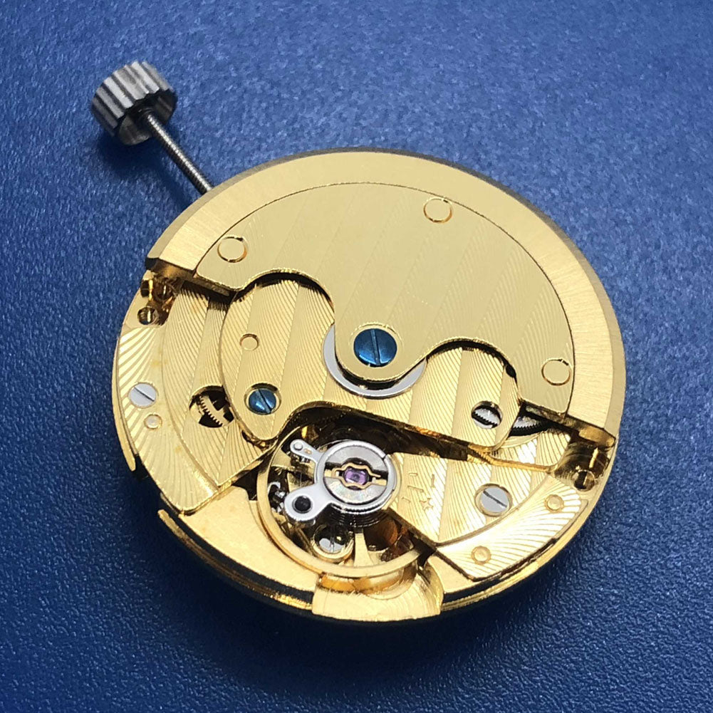 DG2813 automatic watch movement displaying hour, minute, second hands and single calendar, hollowed-out design