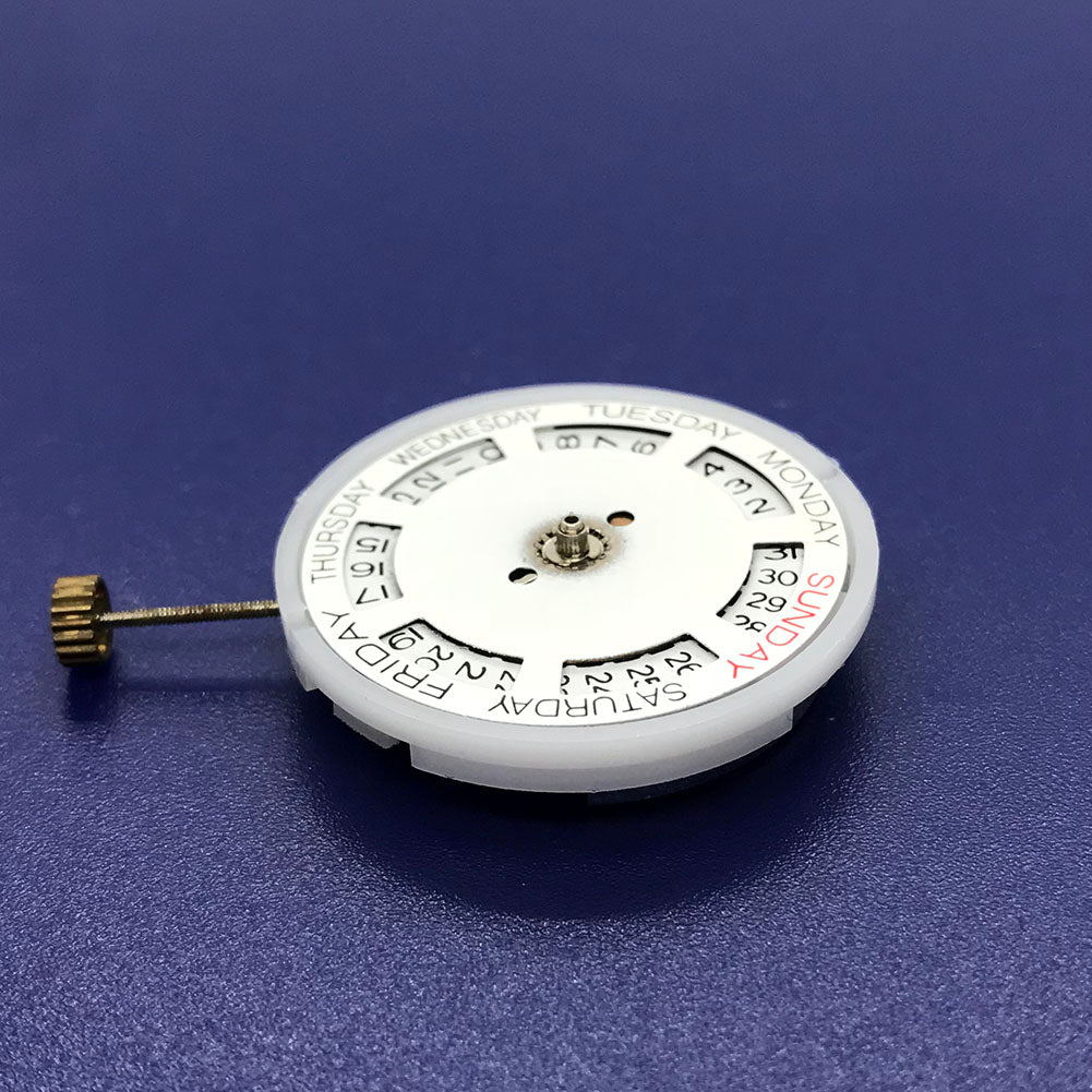 DG2813 automatic mechanical watch movement with day-date display, silver finish for precise replacements.