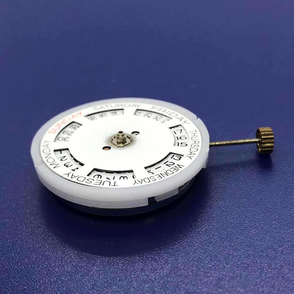 DG2813 automatic mechanical watch movement with day-date, silver finish, ideal for watch repairs.