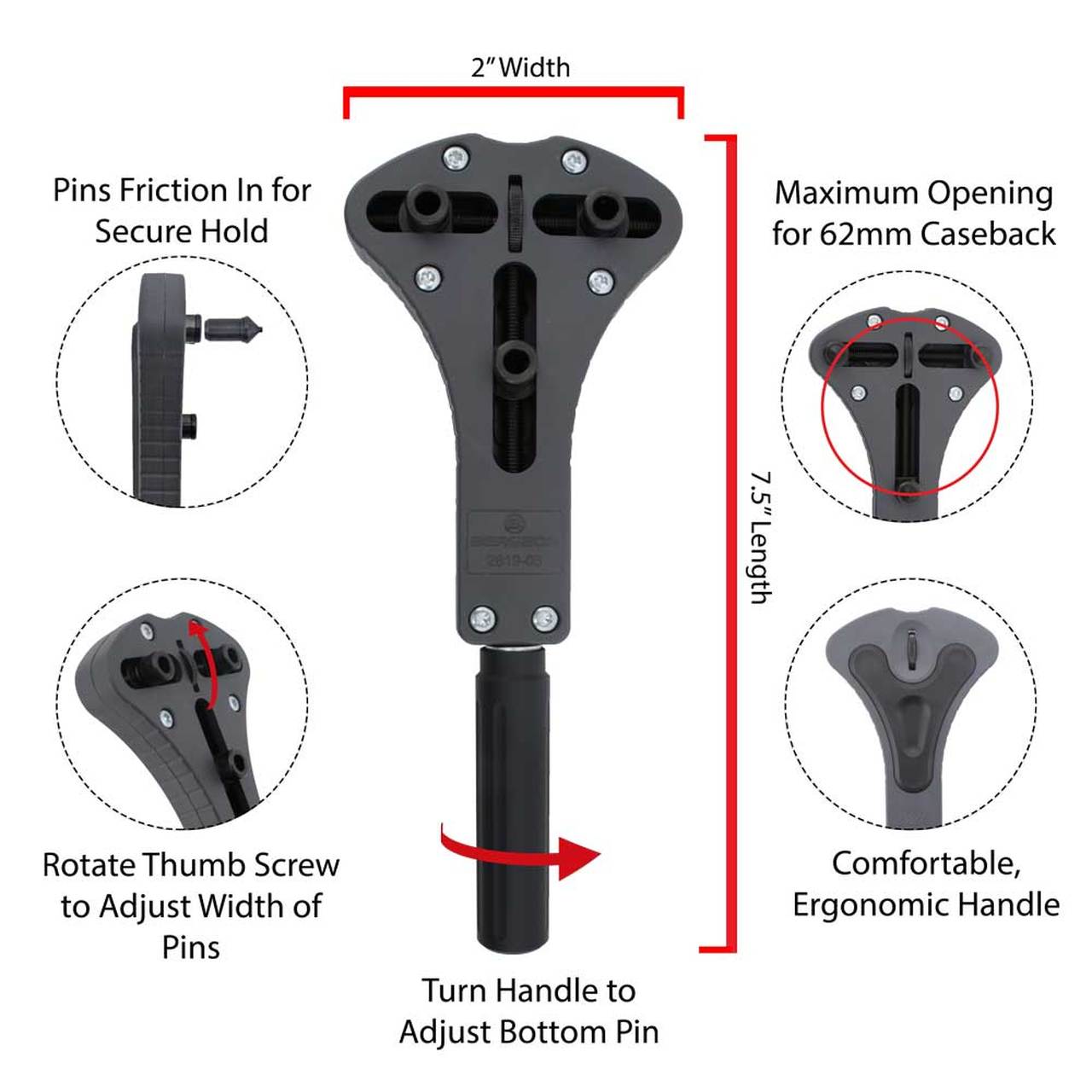 Bergeon 2819-08 Maxi Jaxa durable watch case opener tool for precise waterproof watch back removal.