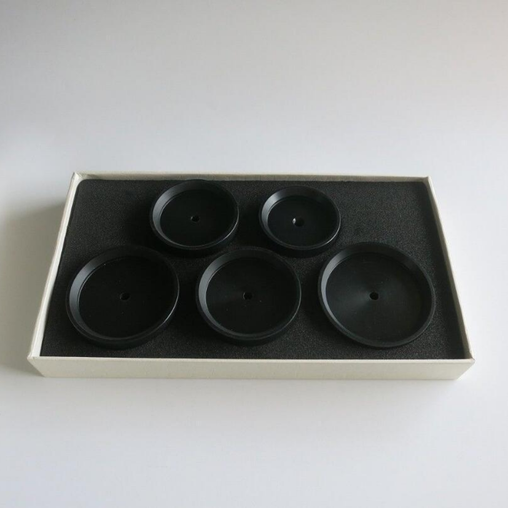 Black watch repair tool with non-scratch plastic back case presser die, fits 42mm-60mm watches.