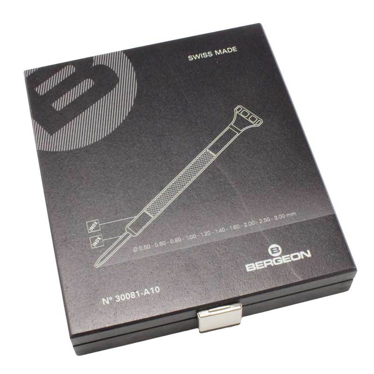 Bergeon 30081-A10 ergonomic 10-piece screwdriver set for precise watch repairs and adjustments