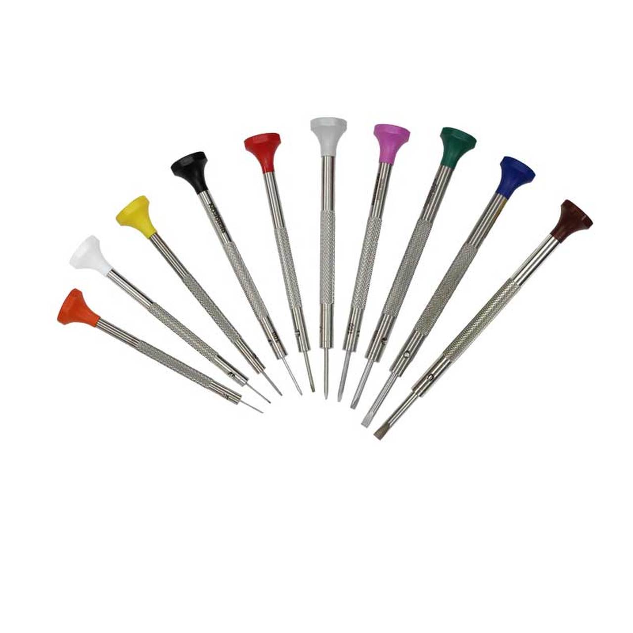 Bergeon 30081-S09 stainless steel screwdriver set with rotating stand for precise watch repair tasks