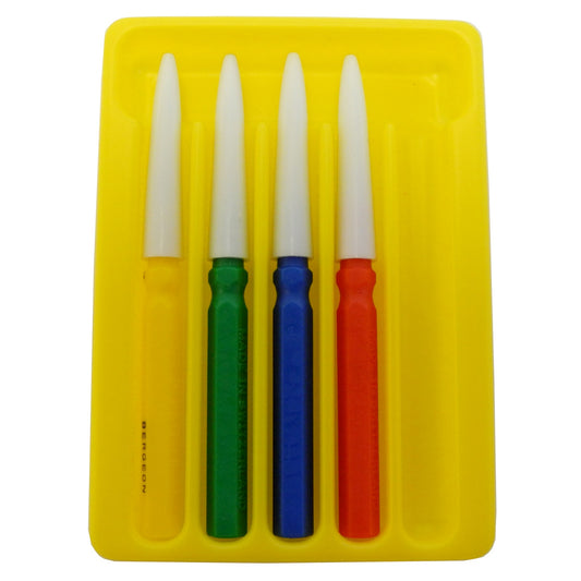 Bergeon 7013-4 metal dip oilers set with ergonomic handles for precise watch oil and grease application