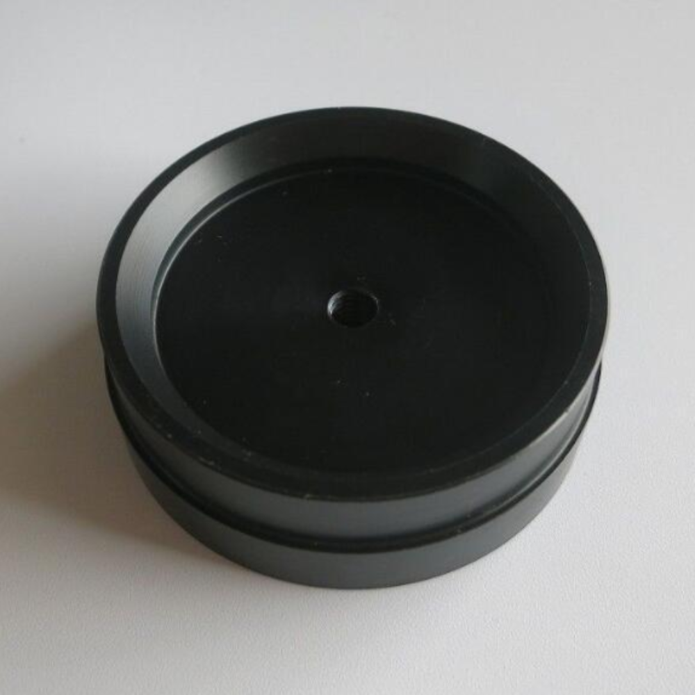 Black watch repair tool with non-scratch plastic back case presser die, fits 42mm-60mm watches, ideal for precise watch maintenance.