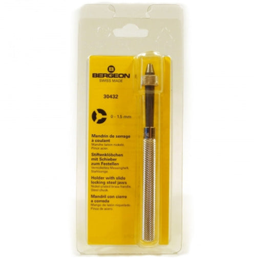 Bergeon 30432 pin vice with slide lock for securely holding drills and broaches in watch repair.