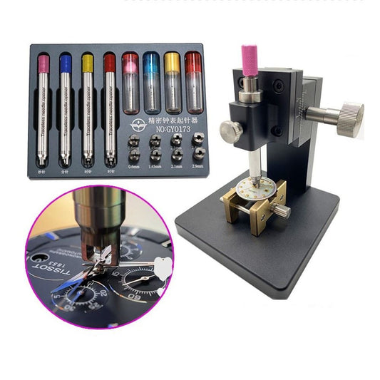 Precision watch hand remover tool for accurate hand setting and fitting.