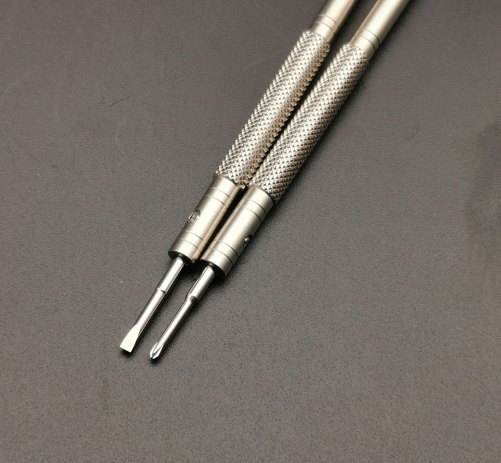 Set of 10 stainless steel watch screwdrivers, ideal for precise watch accessory repairs.