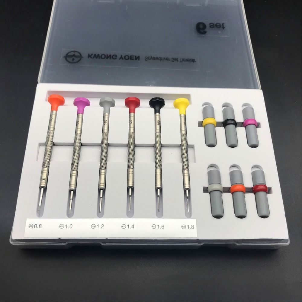 316 Stainless Steel watchmakers screwdriver set with ergonomic grip, ideal for precise watch repair tasks.