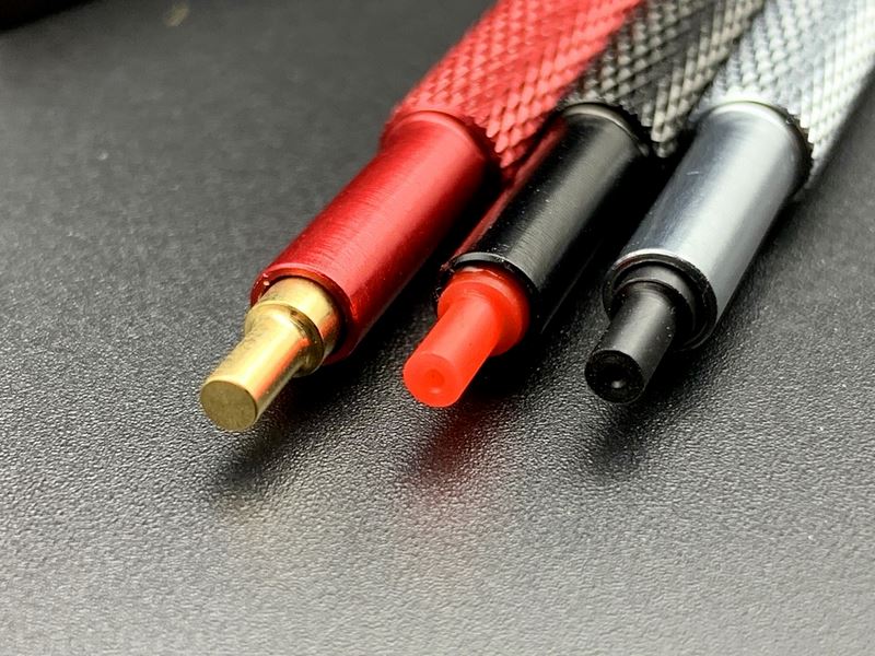 Set of 3 double-headed watch hands pressers by 7404 for precise fitting and repair of watch hands.