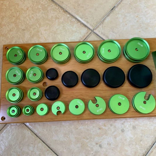 Set of #5500 pressing dies for precise watch case back fitting during repairs.