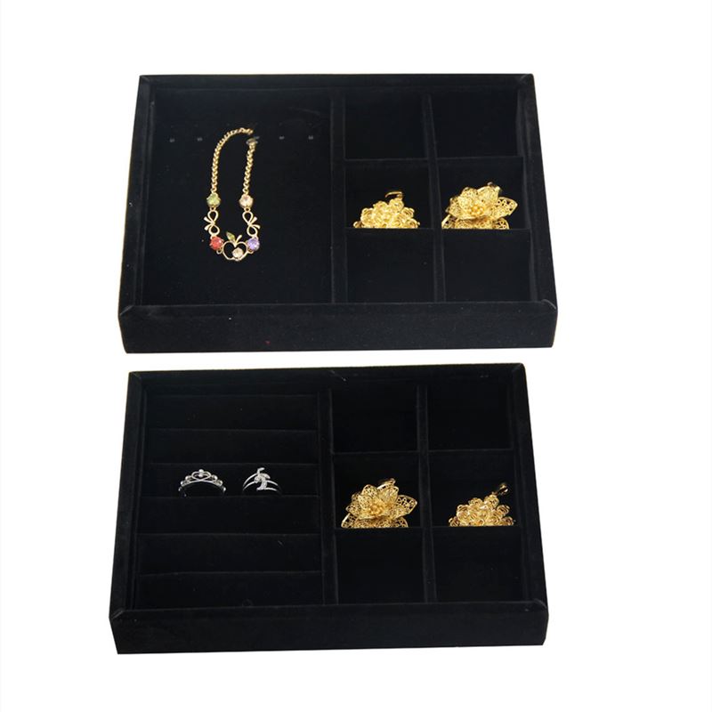 Gray velvet stackable jewelry organizer tray, perfect for elegant watch accessory storage and display.