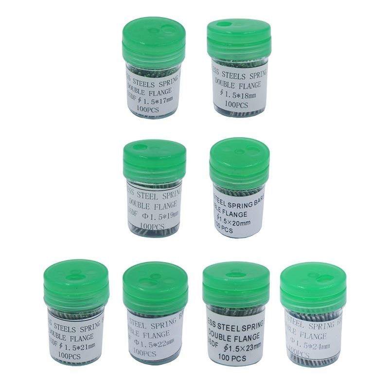 100pcs stainless steel spring bar pins for secure watch strap attachment, various sizes 8-25mm