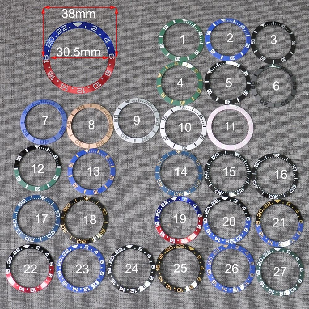 Ceramic bezel insert ring for 38mm GMT watch, fits 40mm casing, durable and stylish accessory.
