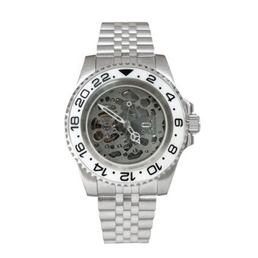 NH70 40mm stainless steel watch case with sapphire glass, hollow dial, and luminous hands by NH70.
