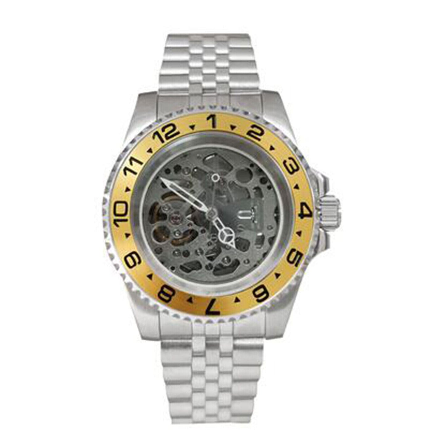 NH70 40mm stainless steel watch case with sapphire glass and luminous hands, hollow dial design by NH70.