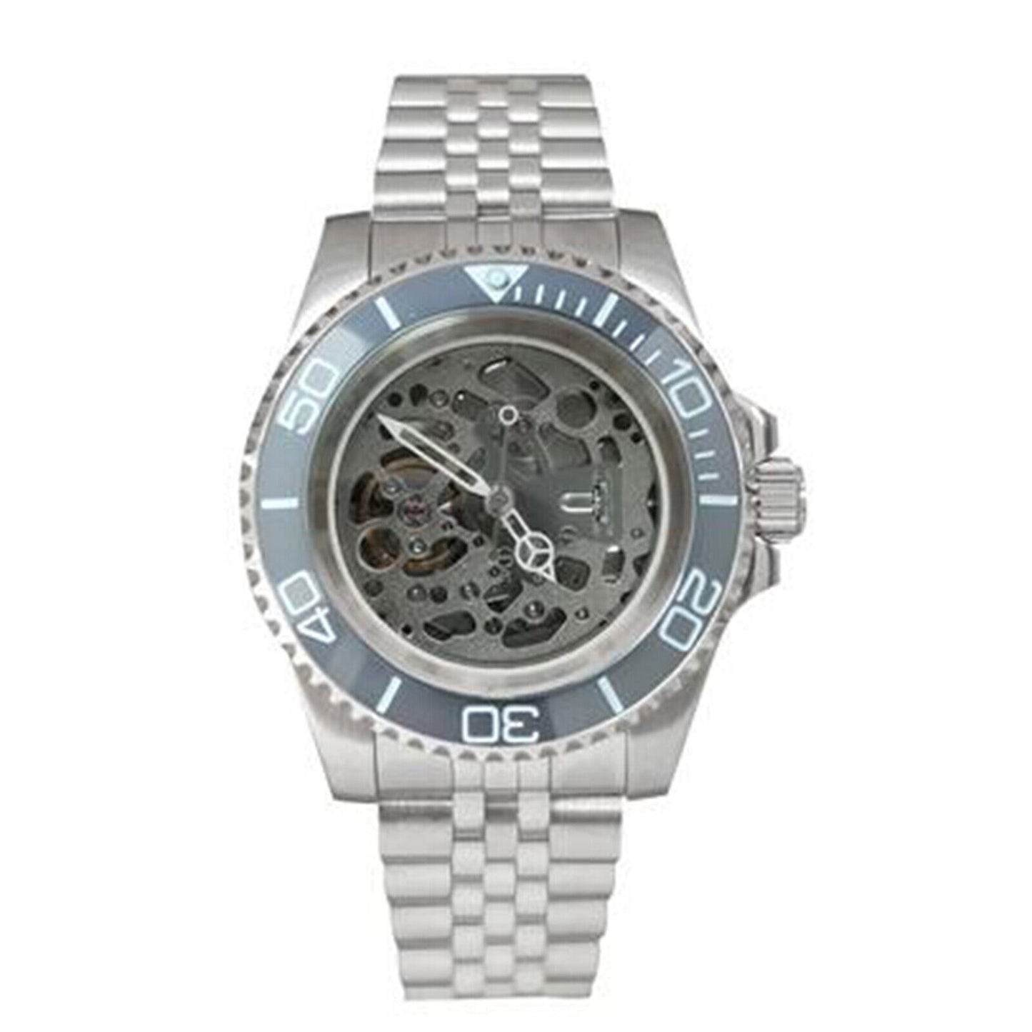 NH70 40mm stainless steel watch case with sapphire glass, hollow dial, and luminous hands by NH70.