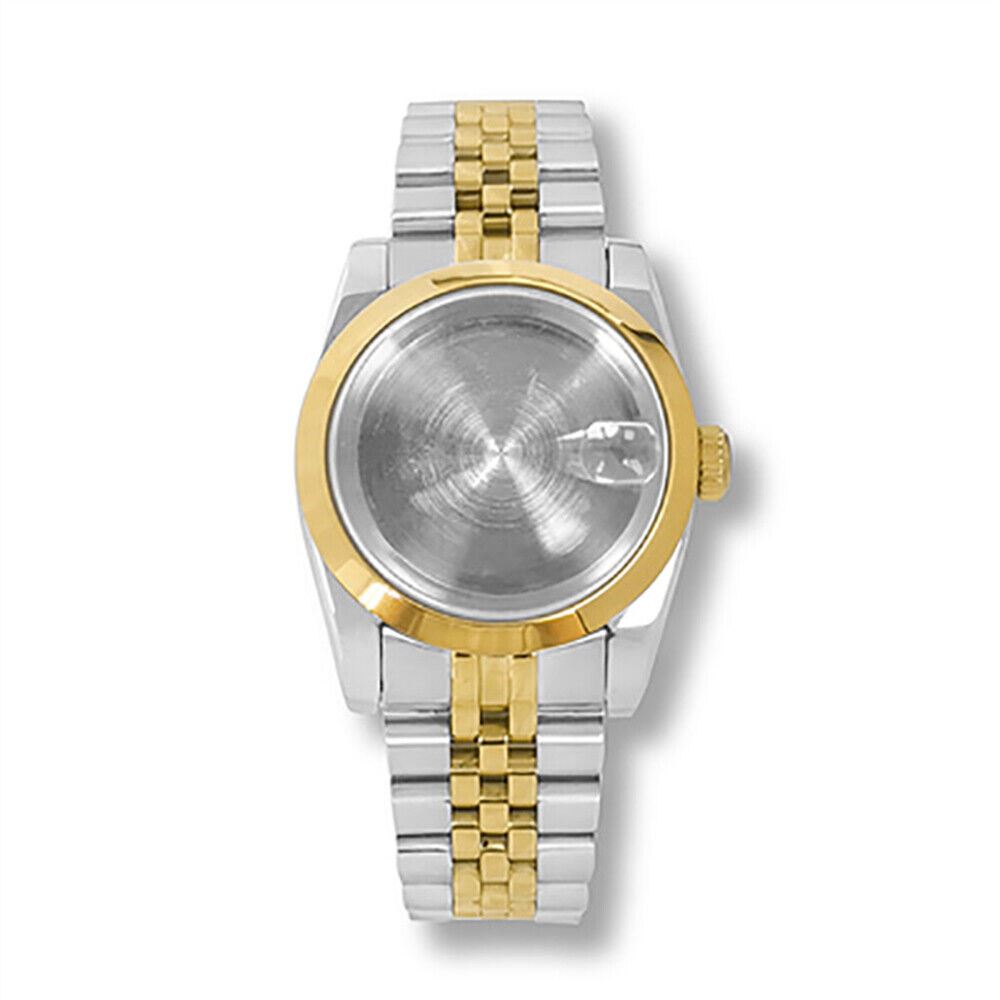 36mm stainless steel watch case with black leather strap, fits NH35/NH36 automatic movements.