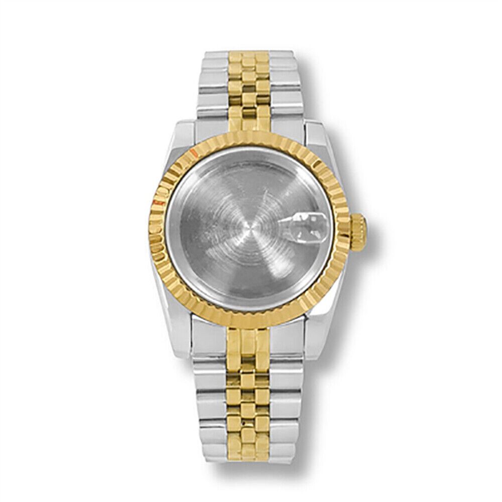 36mm stainless steel watch case with durable strap, fits NH35/NH36 movement watches for stylish replacements.