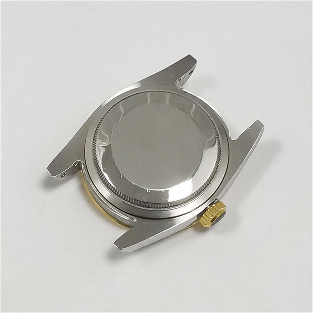 36mm stainless steel watch case with black strap, fits NH35/NH36 movement watches.