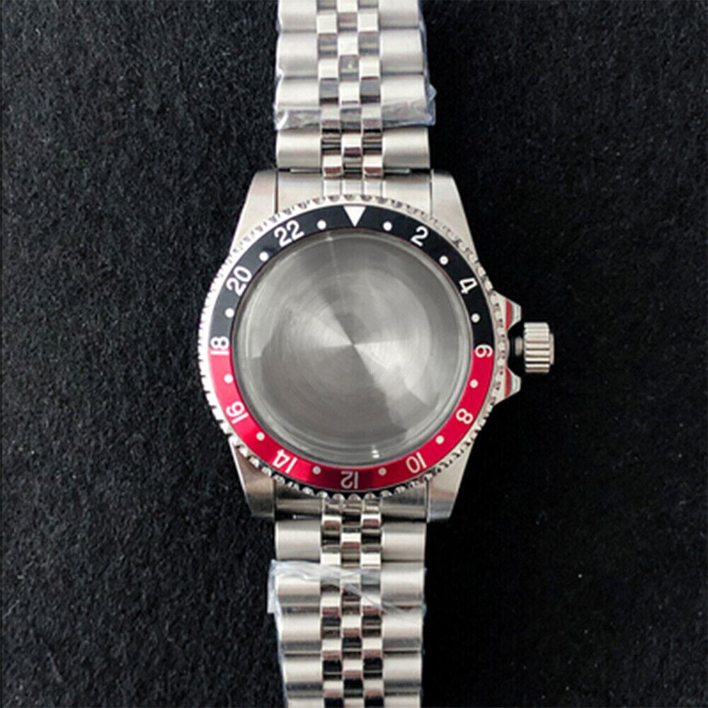 39.5mm stainless steel watch case with strap band, compatible with NH35/NH36 movement, durable design.