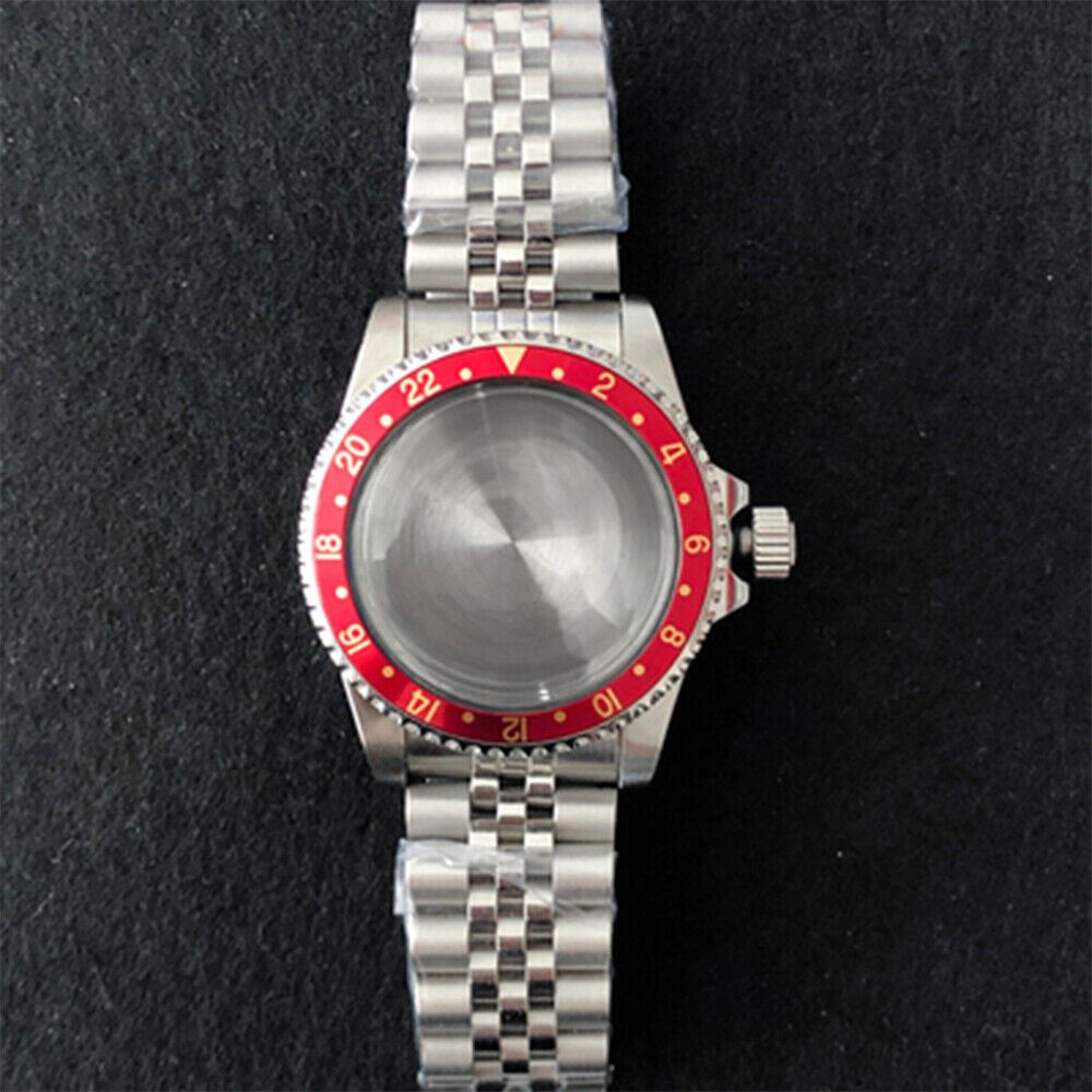 39.5mm stainless steel watch case with strap, durable design for NH35/NH36 movement.