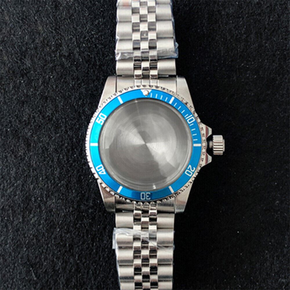 39.5mm stainless steel watch case with strap band, compatible with NH35/NH36 movement, durable design.