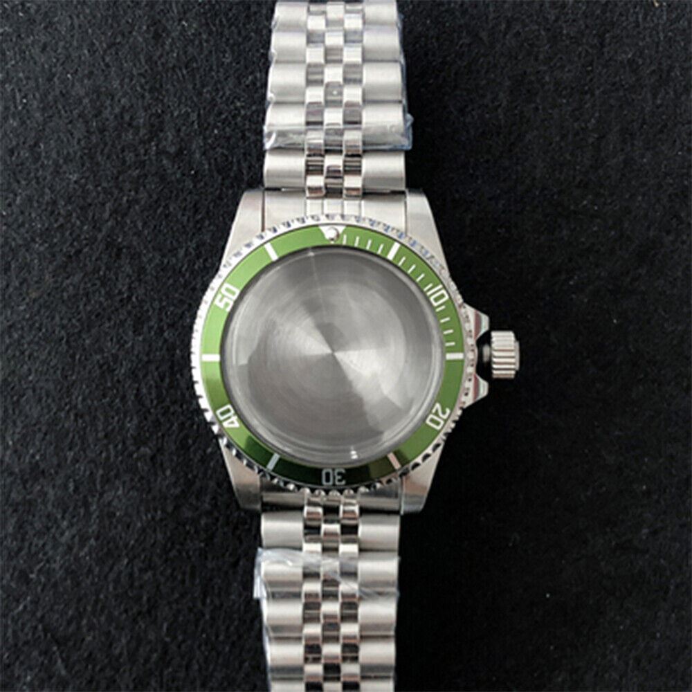 39.5mm stainless steel watch case with strap band, compatible with NH35/NH36 movement, durable design.