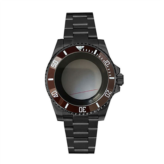 40mm PVD black stainless steel watch strap with sapphire glass, compatible with NH35/NH36 movements.