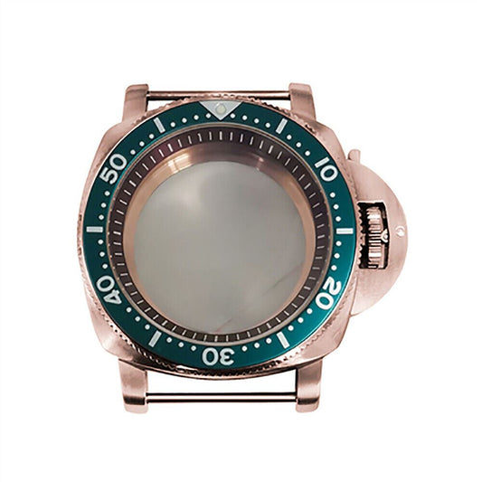 42MM rose gold PVD steel watch case by Mineral Mirror, compatible with NH35/NH36/4R/7S movements.