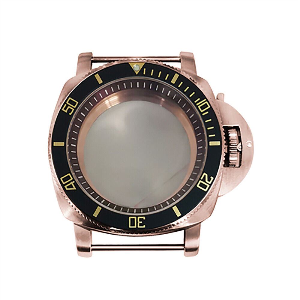 Rose gold 42MM PVD steel watch case by Mineral Mirror, compatible with NH35/NH36/4R/7S movements.