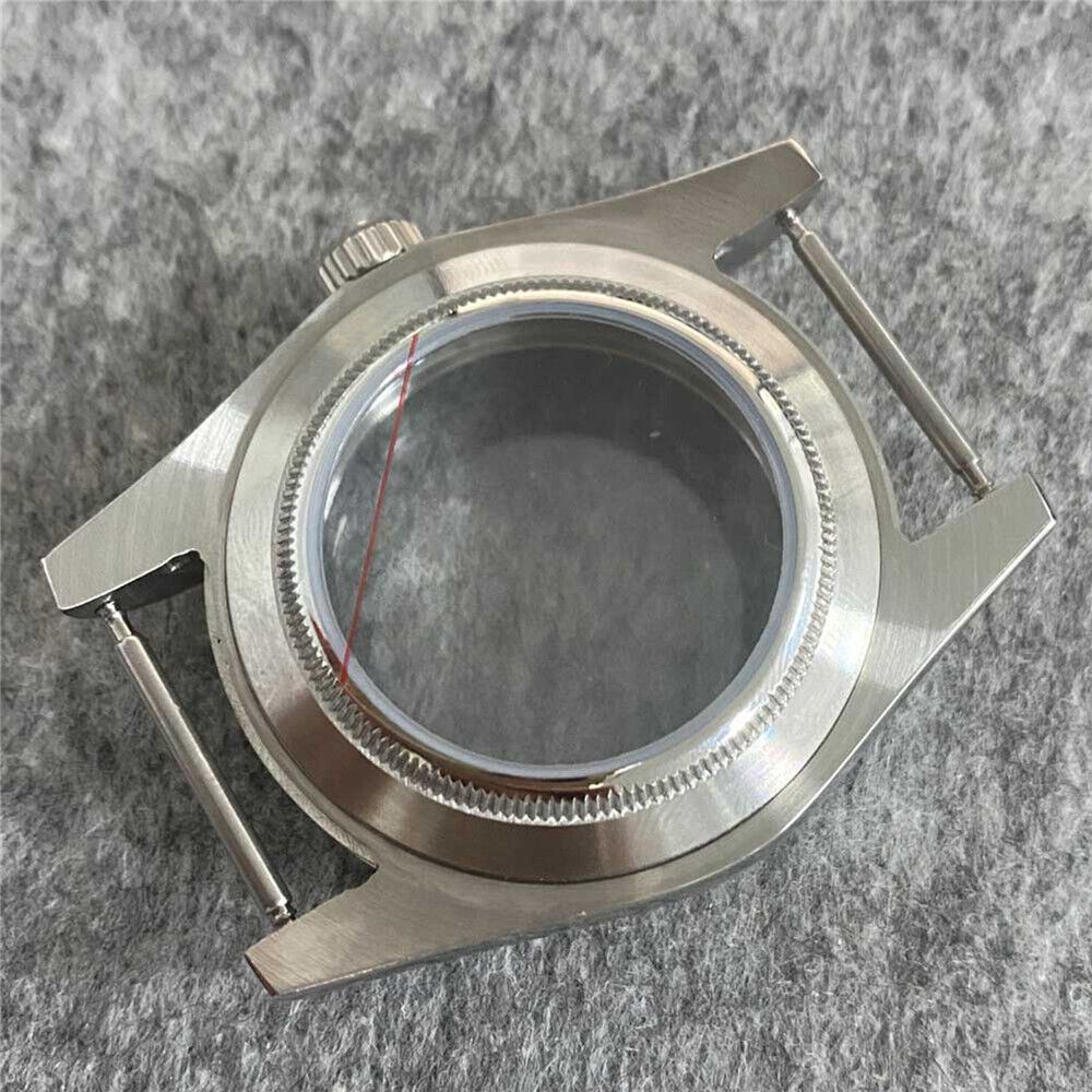 39MM stainless steel watch case with sapphire glass back showcasing NH35/NH36 movement.