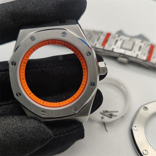 42MM 316L stainless steel watch case and bezel for NH35/NH36/4R35 movement, durable and precise fit.