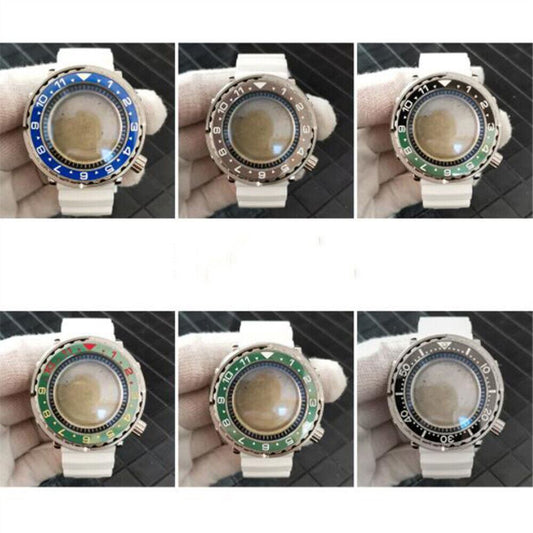 Stainless steel 45mm watch case with strap for NH35/NH36 movements, durable and stylish accessory.
