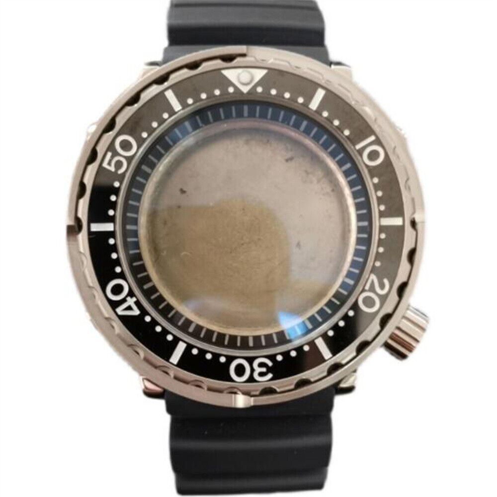 Stainless steel 45mm watch case with leather strap, compatible with NH35/NH36 movements.