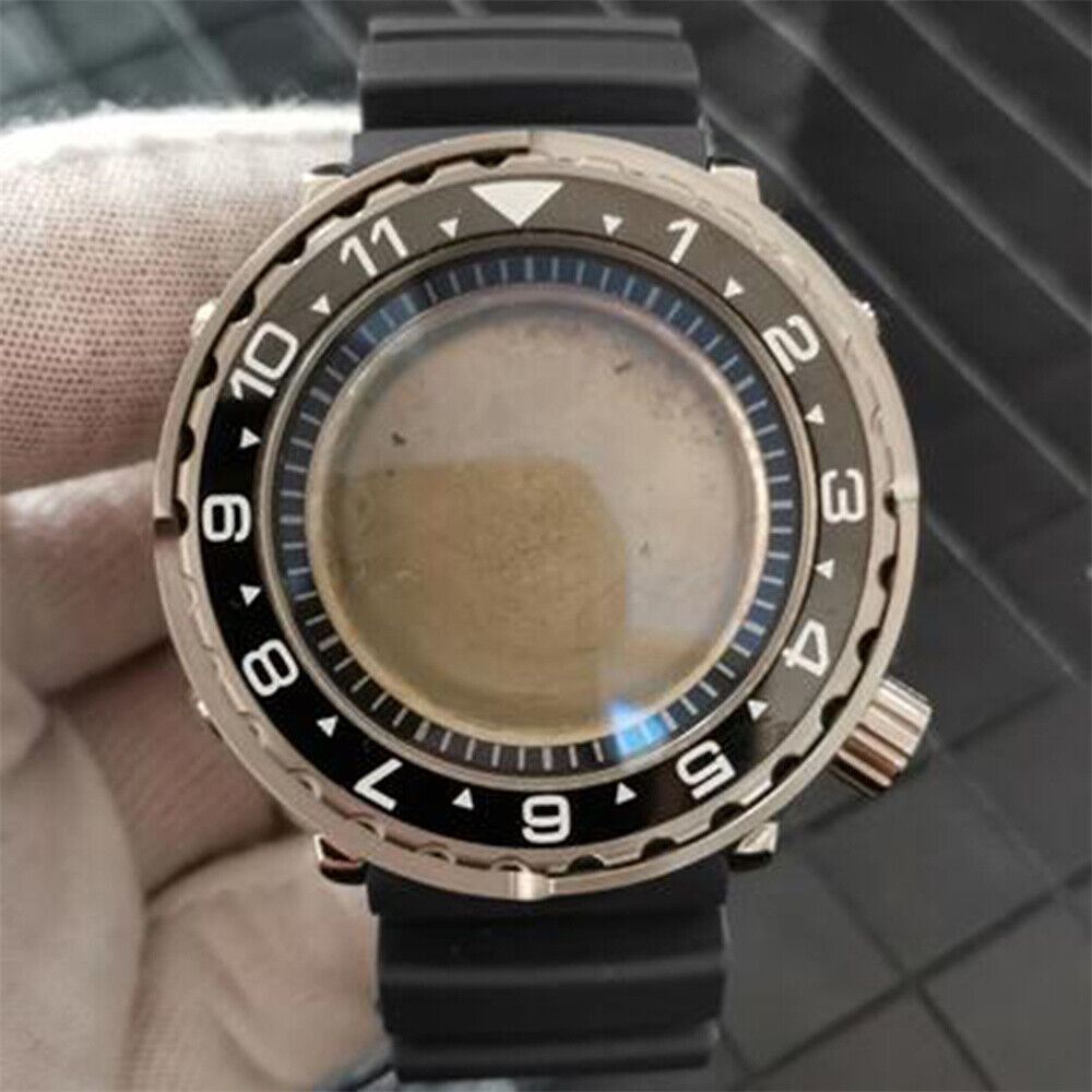 Durable stainless steel 45mm watch case with strap for NH35/NH36 movements.