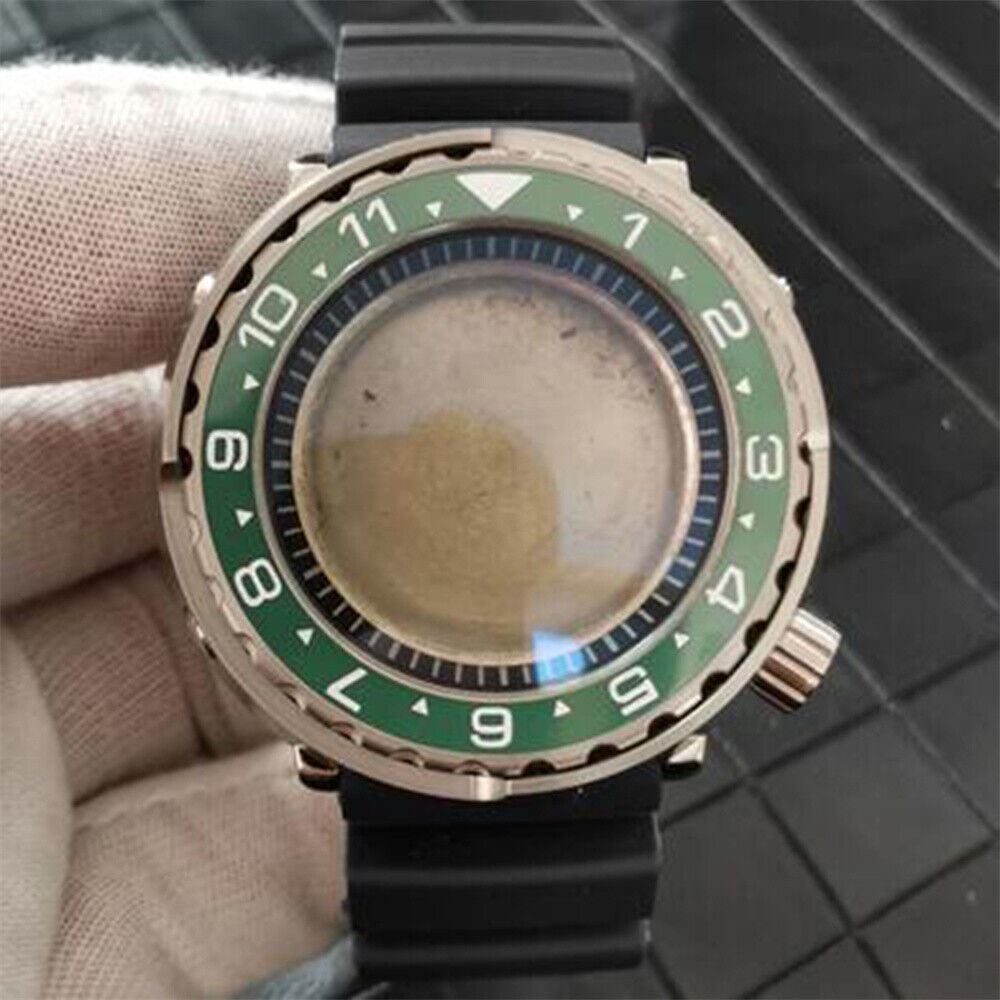 Stainless steel 45mm watch case with strap for NH35/NH36 movements, durable and stylish accessory.