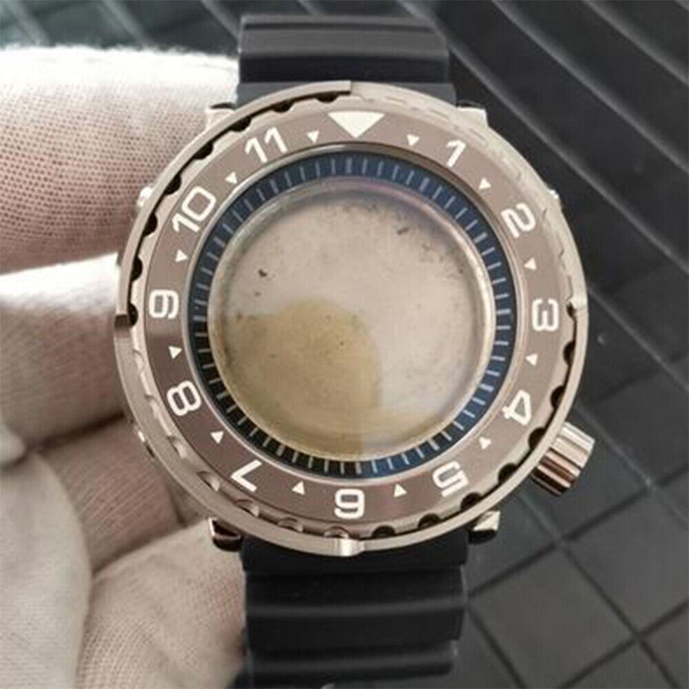Stainless steel 45mm watch case with strap for NH35/NH36 movements, durable and stylish accessory.