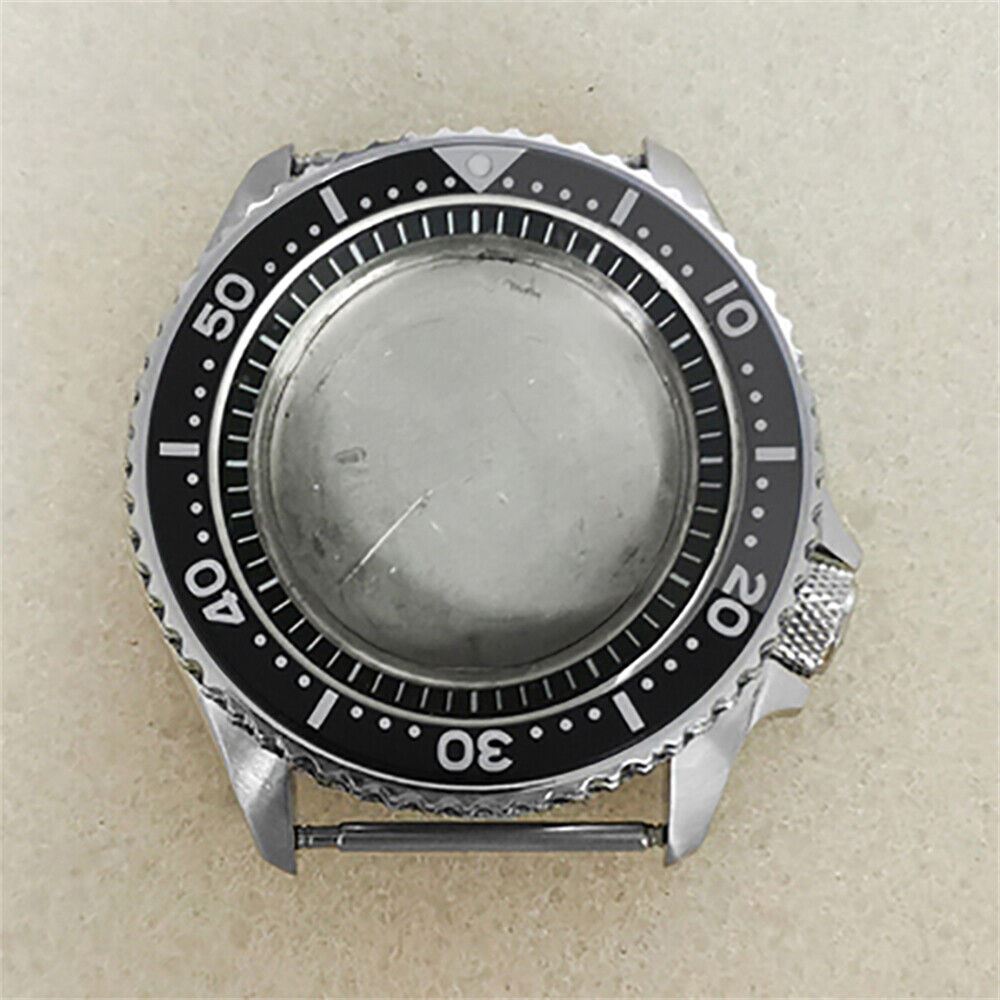 Stainless steel 41.5mm watch case for NH35/36 movement, compatible with Seiko SKX007 models, durable design.