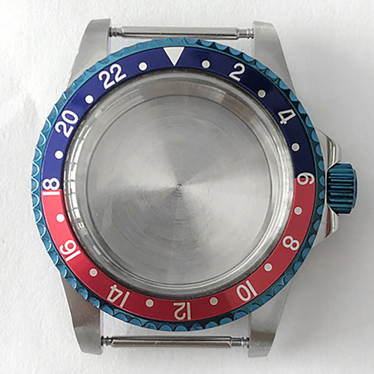 Blue retro 39.5mm stainless steel watch case with acrylic mirror, compatible with NH35/NH36 movements.