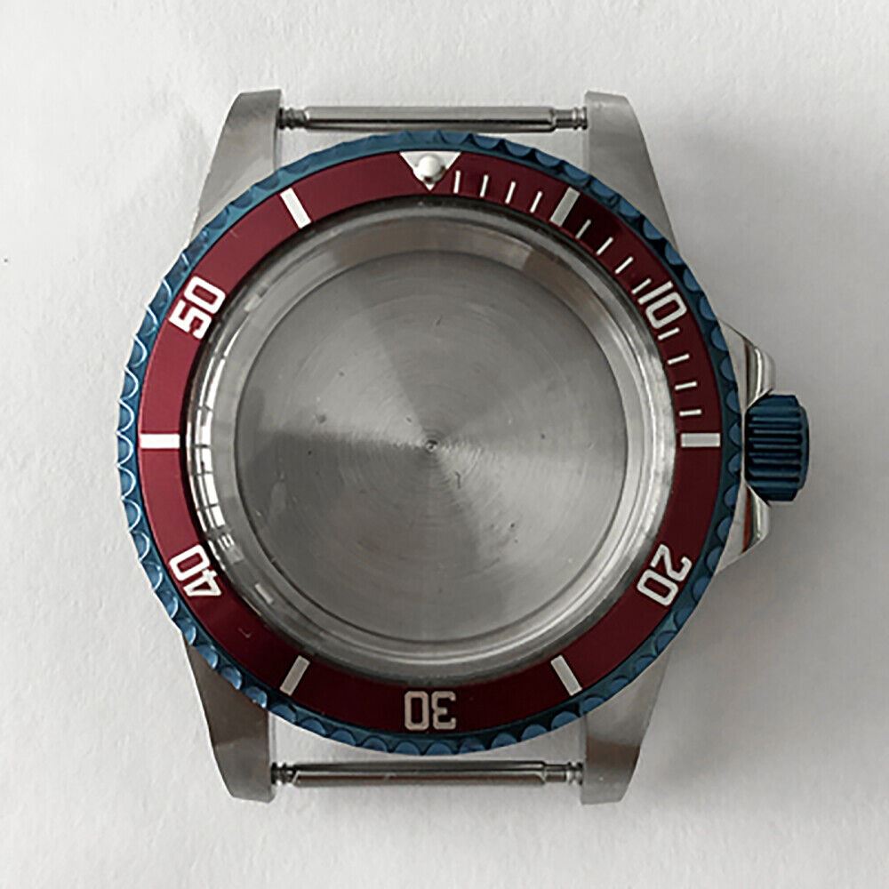 Blue retro 39.5mm stainless steel watch case with acrylic crystal, fits NH35/NH36 movements.