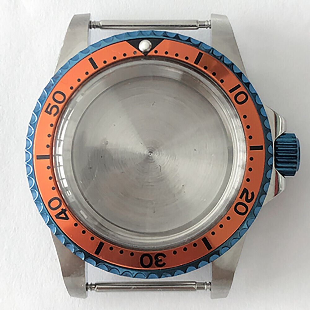 Blue retro 39.5mm stainless steel watch case with acrylic mirror, compatible with NH35/NH36 movements.