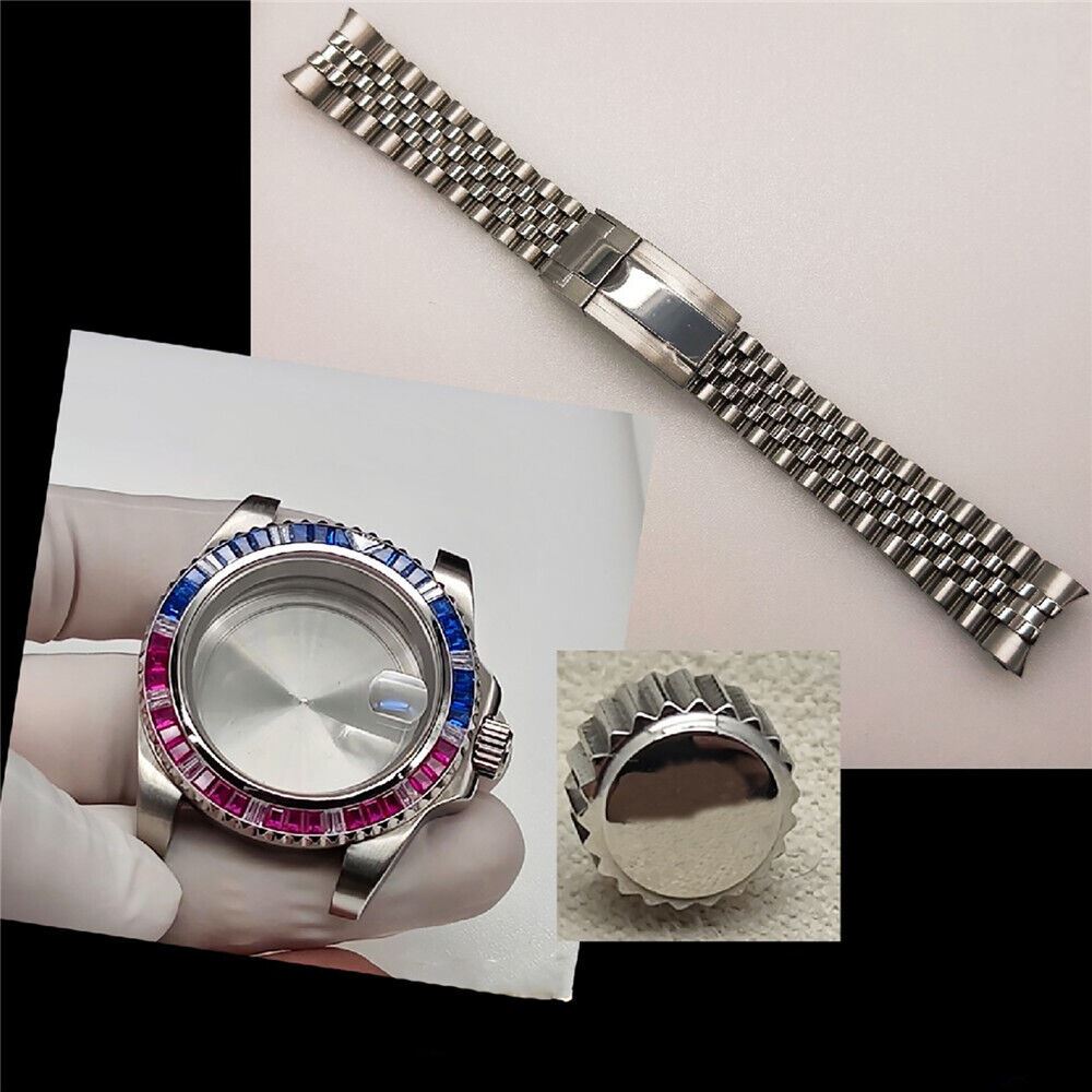 Sleek jewelled 41MM stainless steel bracelet strap, designed for NH35 watches, durable and stylish accessory.