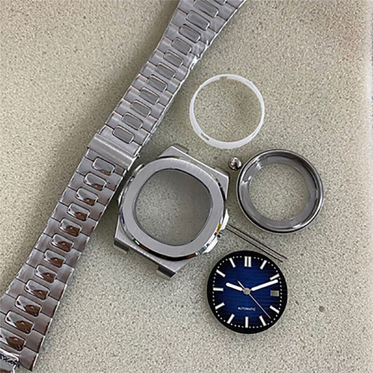 Stainless steel 41mm watch case with strap, sapphire glass for NH35/36 movements, durable design.