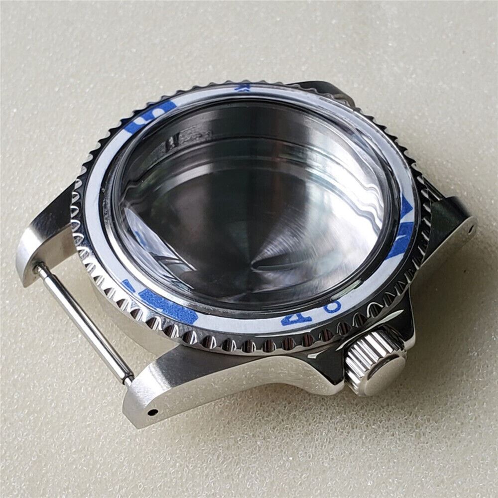39.5MM stainless steel watch case for NH35/NH36 movement with clear acrylic crystal, durable design.