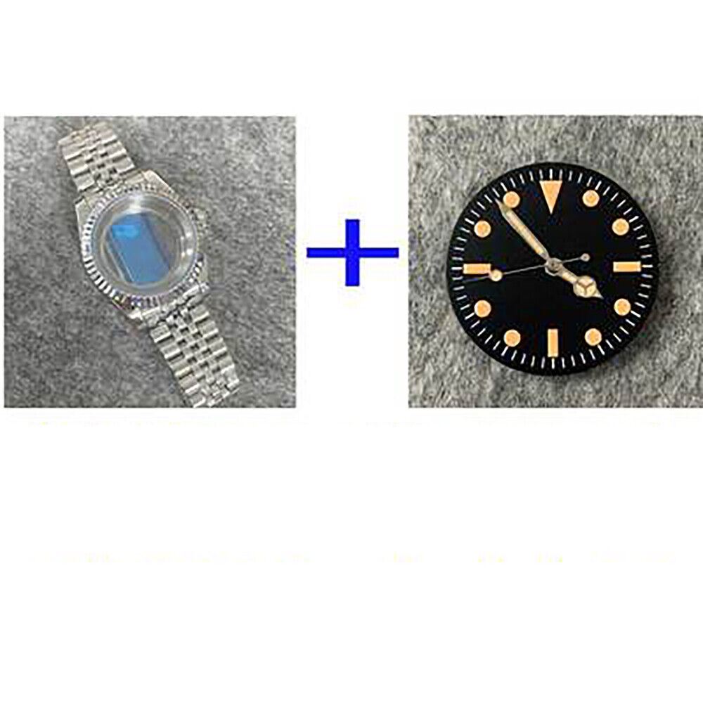 39mm stainless steel watch case with transparent back, band, and dial for NH35/NH36 movement.
