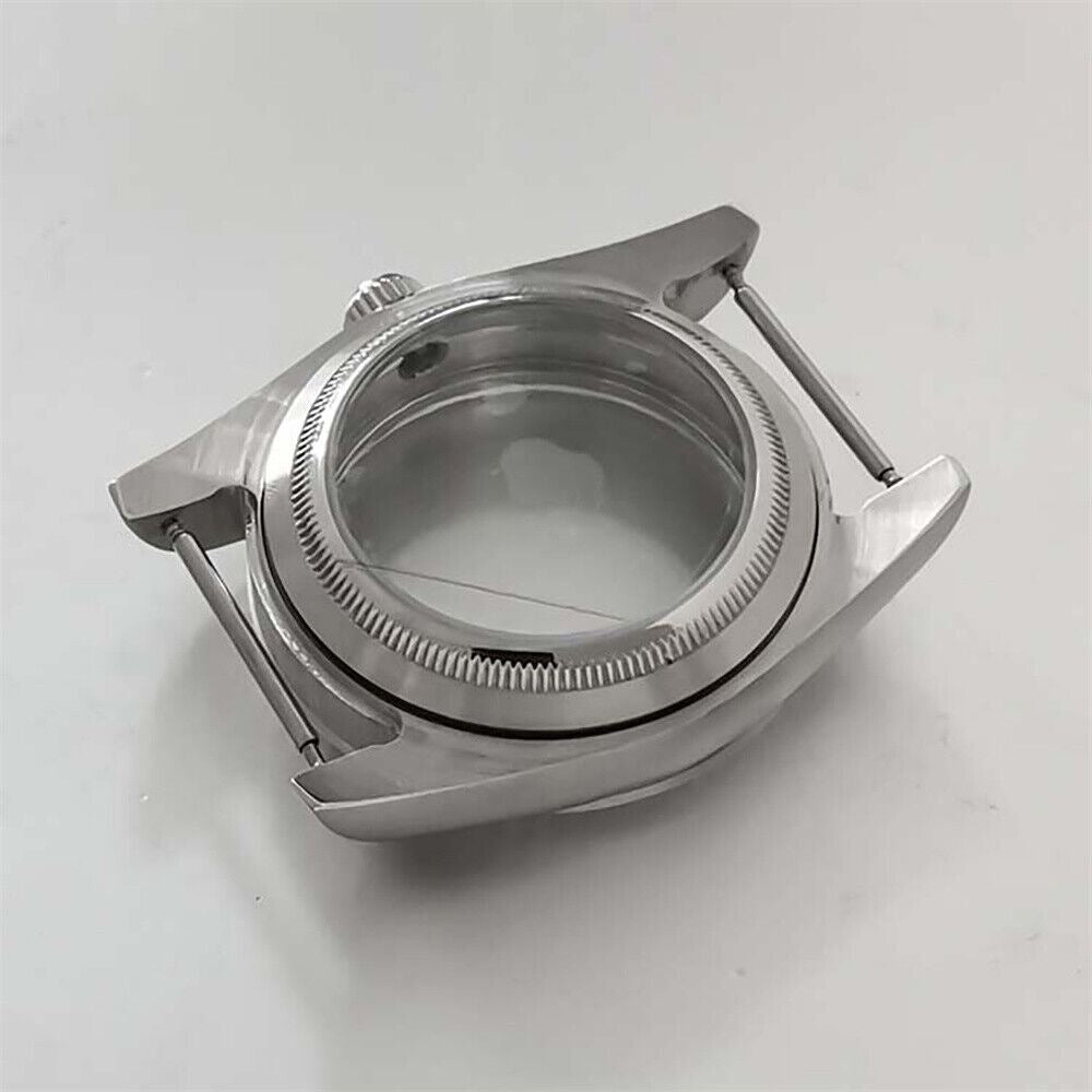 36mm stainless steel watch case and strap with transparent calendar window, compatible with NH35/36 movements.