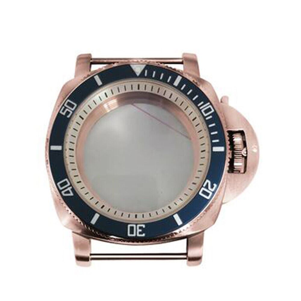 42mm rose gold PVD watch case, NH35/36 compatible, white inner shadow dial detail.