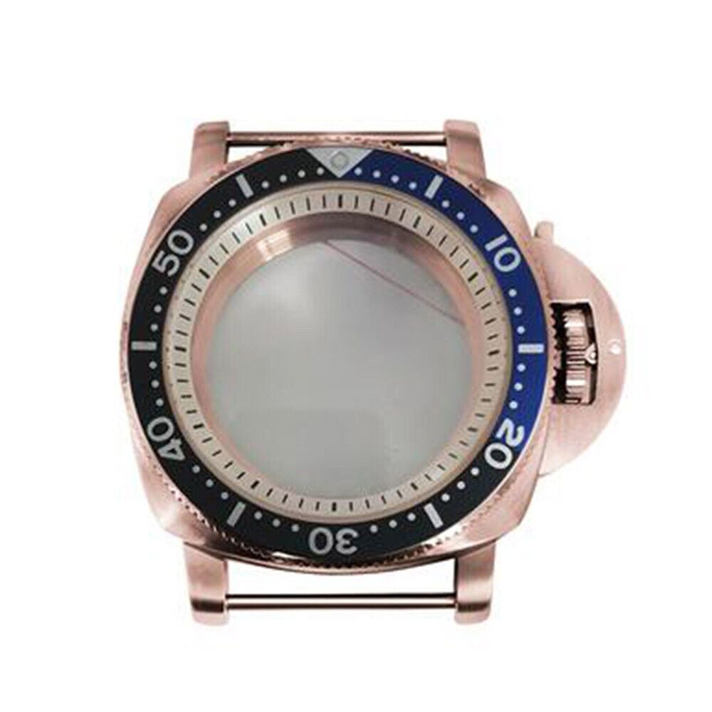 42mm rose gold PVD watch case with white inner shadow, fits NH35/36 movements for stylish customization.