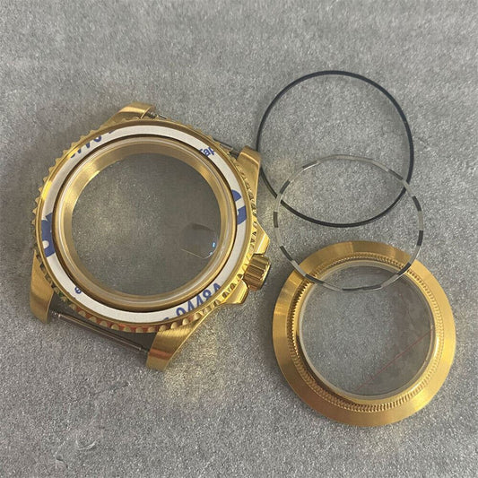 40MM PVD gold SUB watch case with transparent sapphire back for NH35/NH36 movements